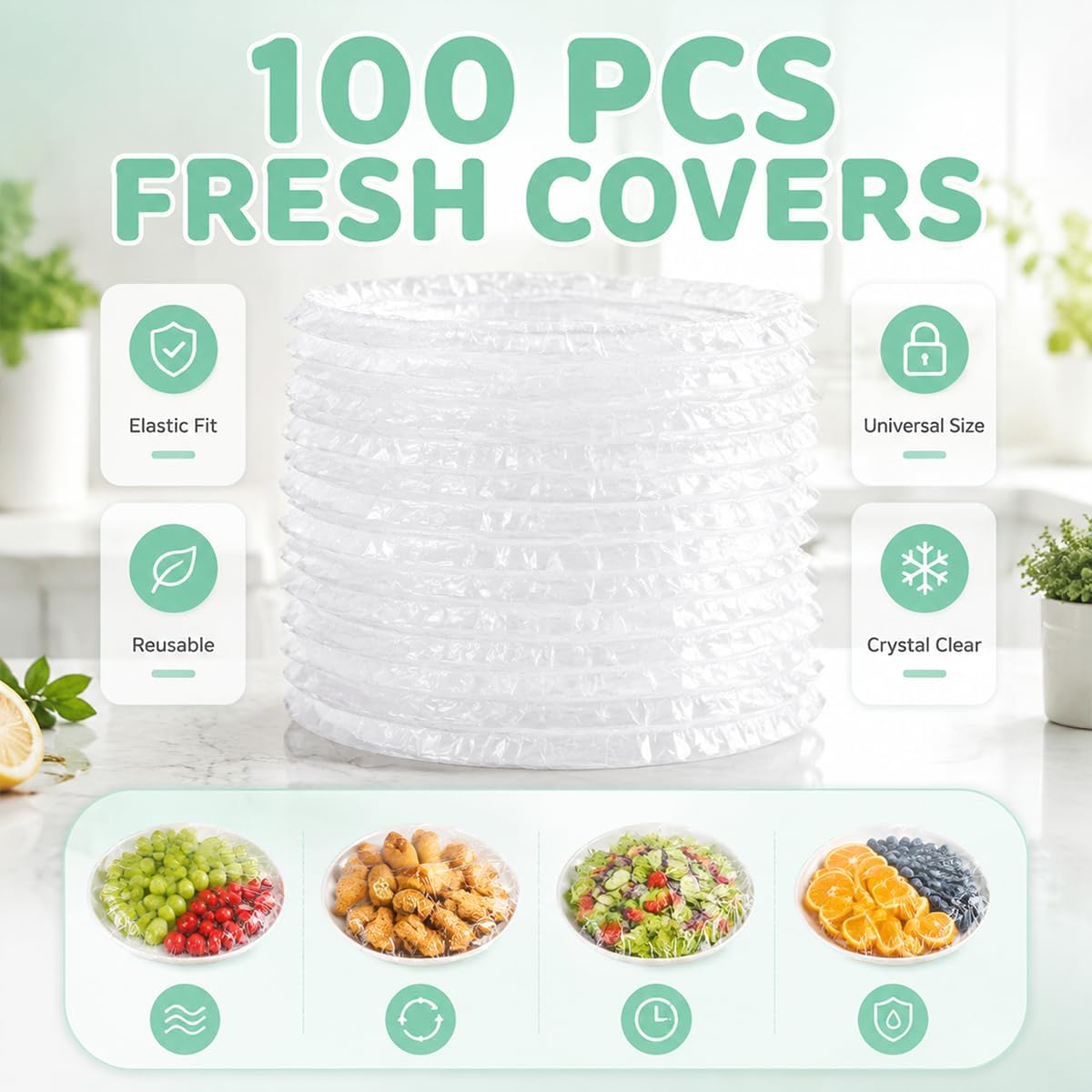 100 Pcs Reusable Elastic Food Covers