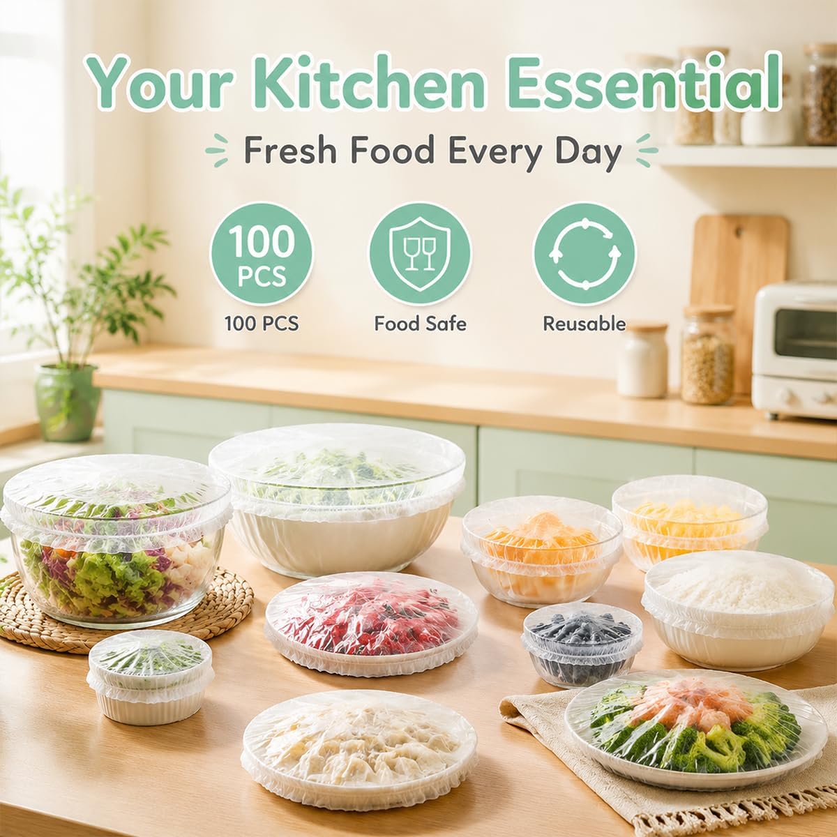 100 Pcs Reusable Elastic Food Covers