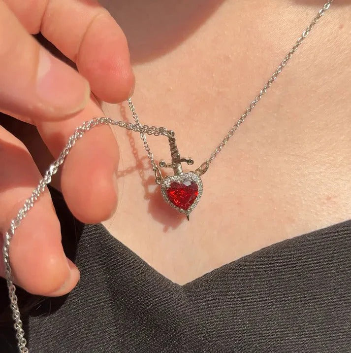 Heart Sword Necklace Set